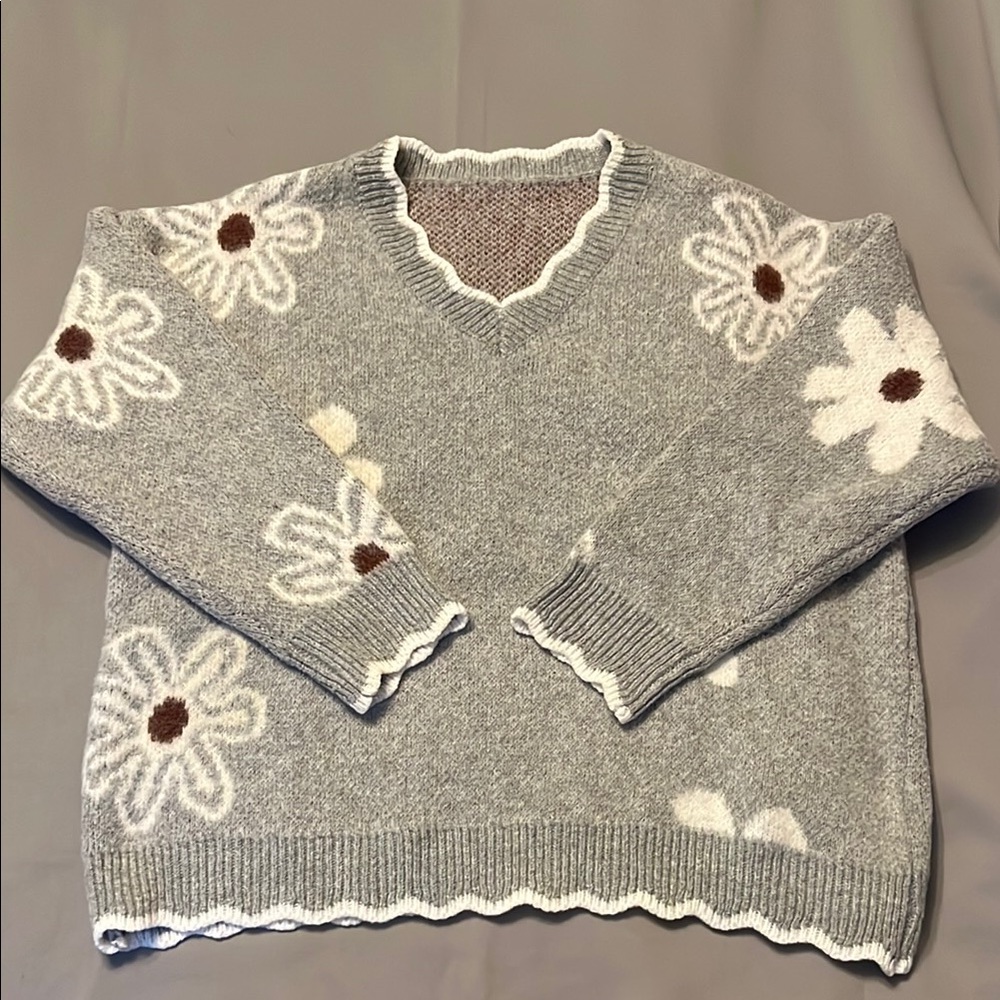 Warm Floral Gray Sweater